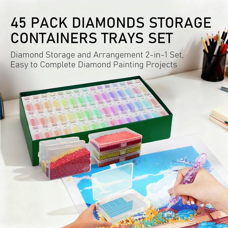 Sumekar 45PCS Extra Large Diamond Painting Storage Containers Trays,Diamond Painting Accessories,2-in-1 Diamond Art Trays with Lids(Clear) - Image 5